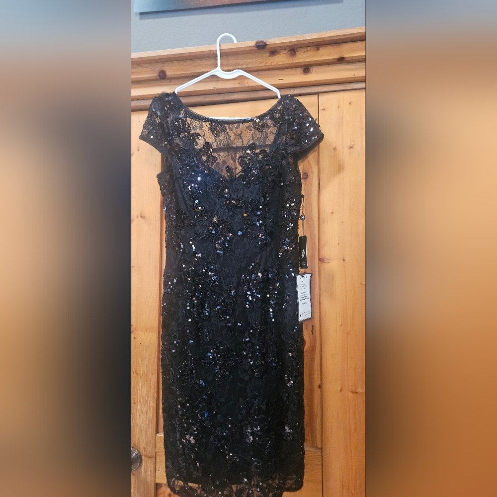 Adrianna Papell Elegant Black Sequin 10
